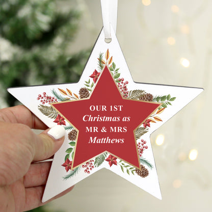 Personalised Christmas Wreath Wooden Star Decoration - MK&JD Gifts