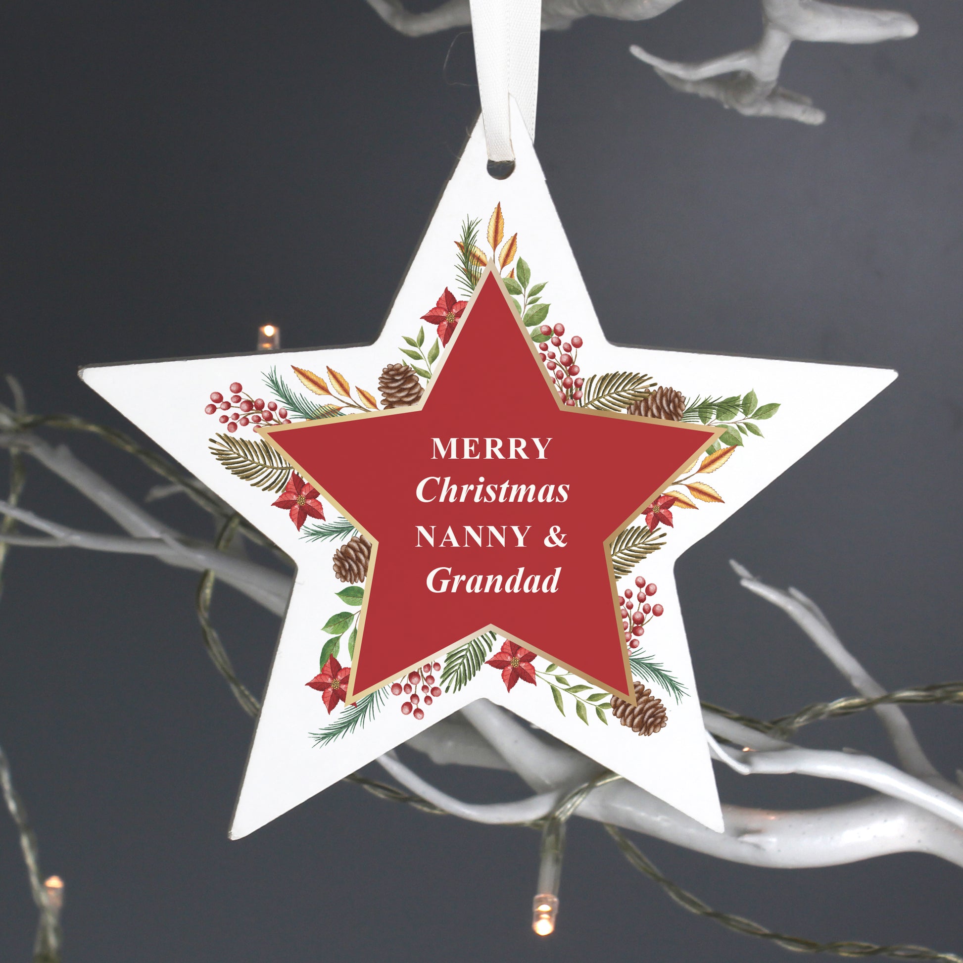 Personalised Christmas Wreath Wooden Star Decoration - MK&JD Gifts