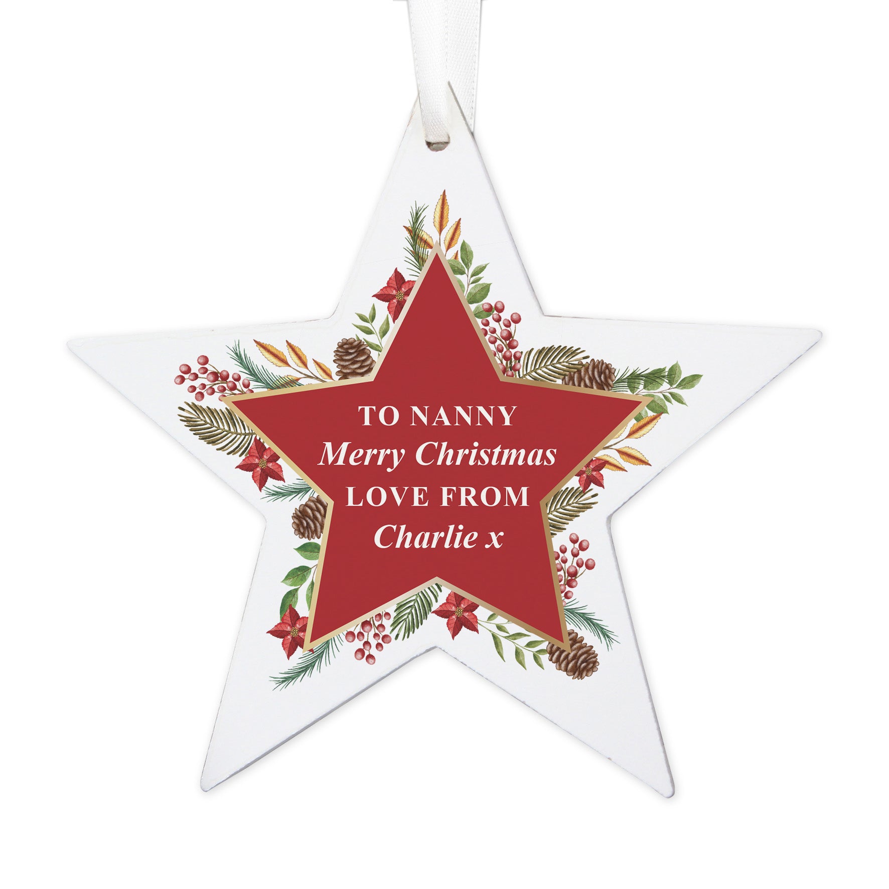 Personalised Christmas Wreath Wooden Star Decoration - MK&JD Gifts