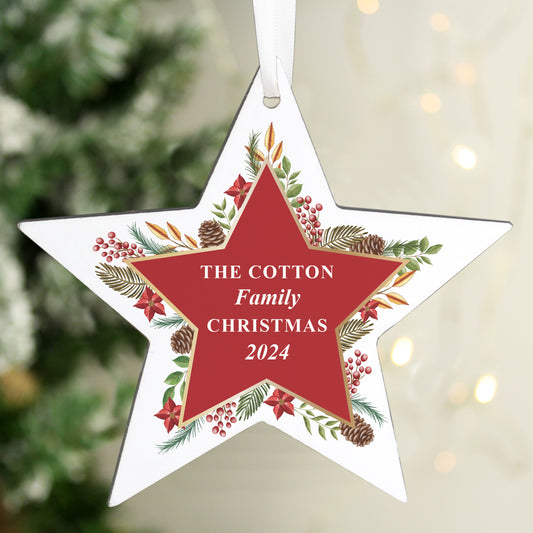 Personalised Christmas Wreath Wooden Star Decoration - MK&JD Gifts