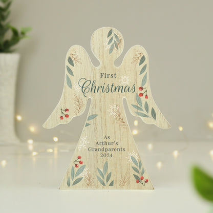 Personalised Christmas Foliage Wooden Angel Ornament - MK&JD Gifts