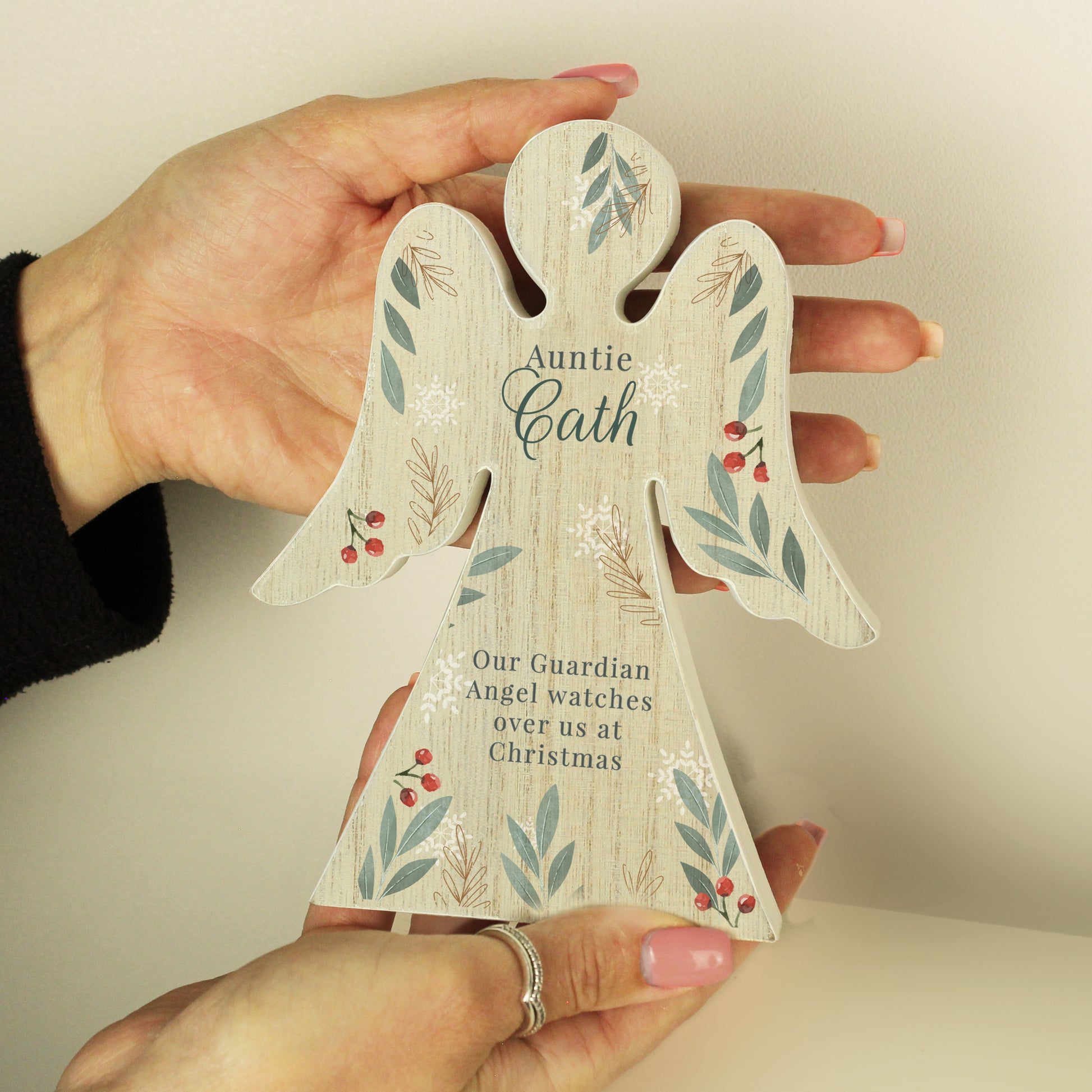 Personalised Christmas Foliage Wooden Angel Ornament - MK&JD Gifts
