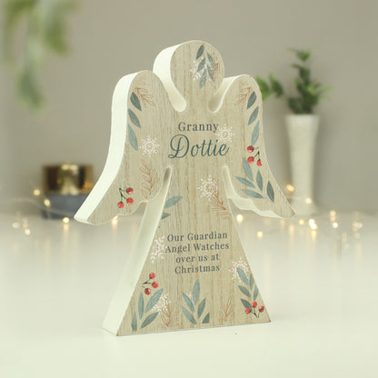 Personalised Christmas Foliage Wooden Angel Ornament - MK&JD Gifts