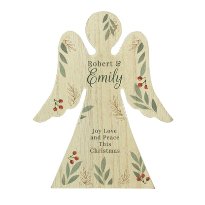 Personalised Christmas Foliage Wooden Angel Ornament - MK&JD Gifts