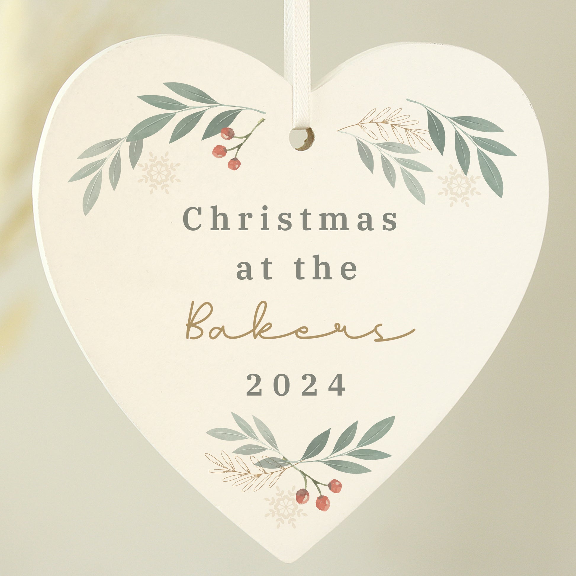 Personalised Christmas Foliage Hanging Heart Decoration - MK&JD Gifts