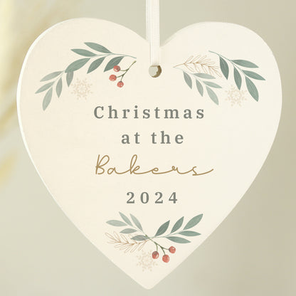Personalised Christmas Foliage Hanging Heart Decoration - MK&JD Gifts