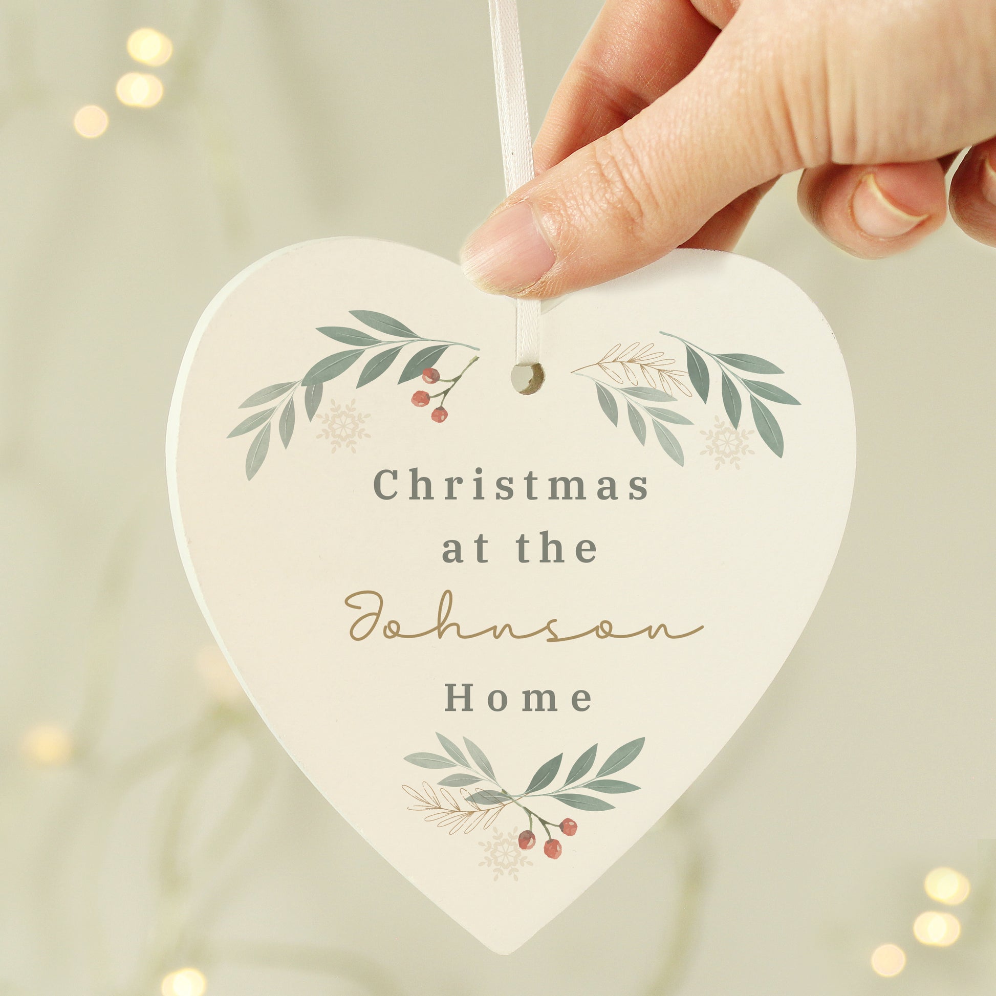 Personalised Christmas Foliage Hanging Heart Decoration - MK&JD Gifts