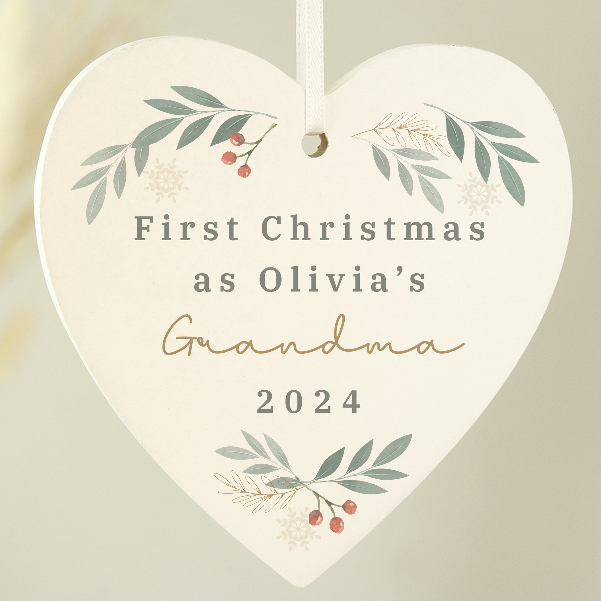 Personalised Christmas Foliage Hanging Heart Decoration - MK&JD Gifts