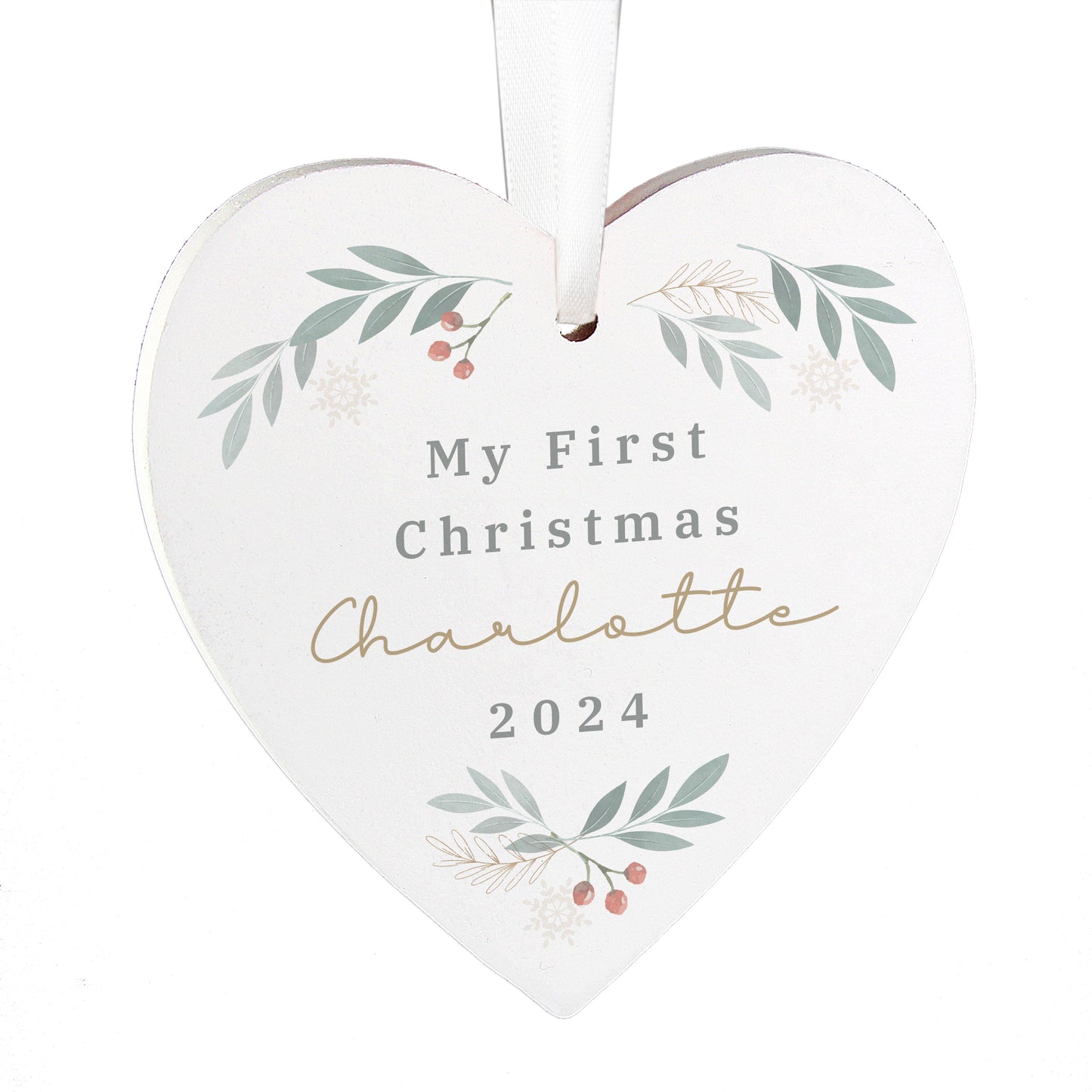 Personalised Christmas Foliage Hanging Heart Decoration - MK&JD Gifts