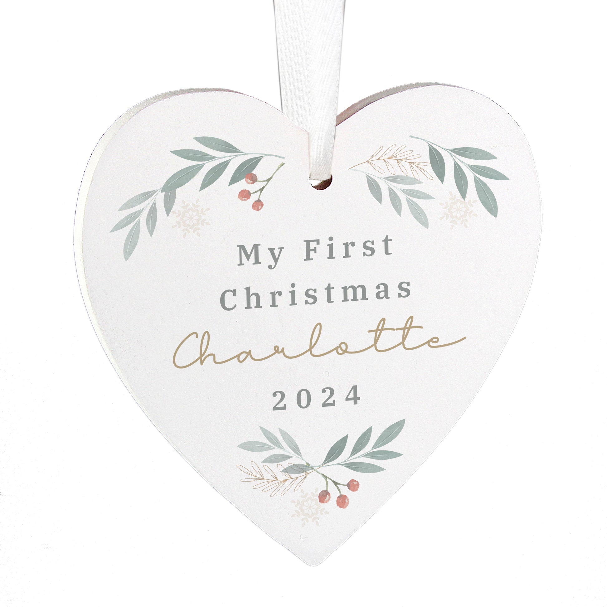 Personalised Christmas Foliage Hanging Heart Decoration - MK&JD Gifts