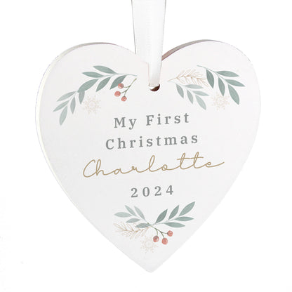 Personalised Christmas Foliage Hanging Heart Decoration - MK&JD Gifts