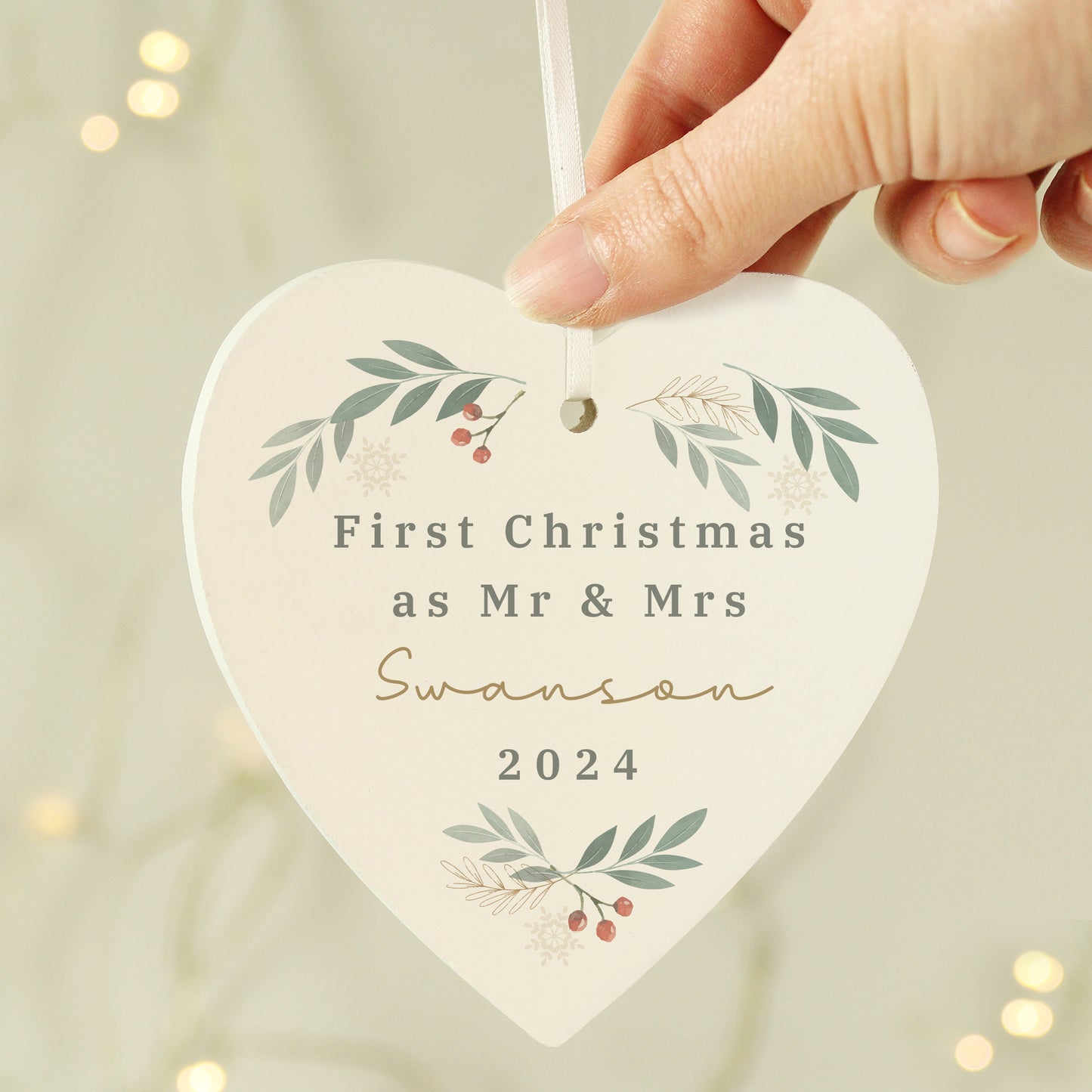 Personalised Christmas Foliage Hanging Heart Decoration - MK&JD Gifts