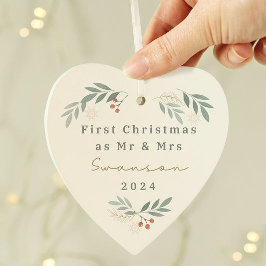 Personalised Christmas Foliage Hanging Heart Decoration - MK&JD Gifts