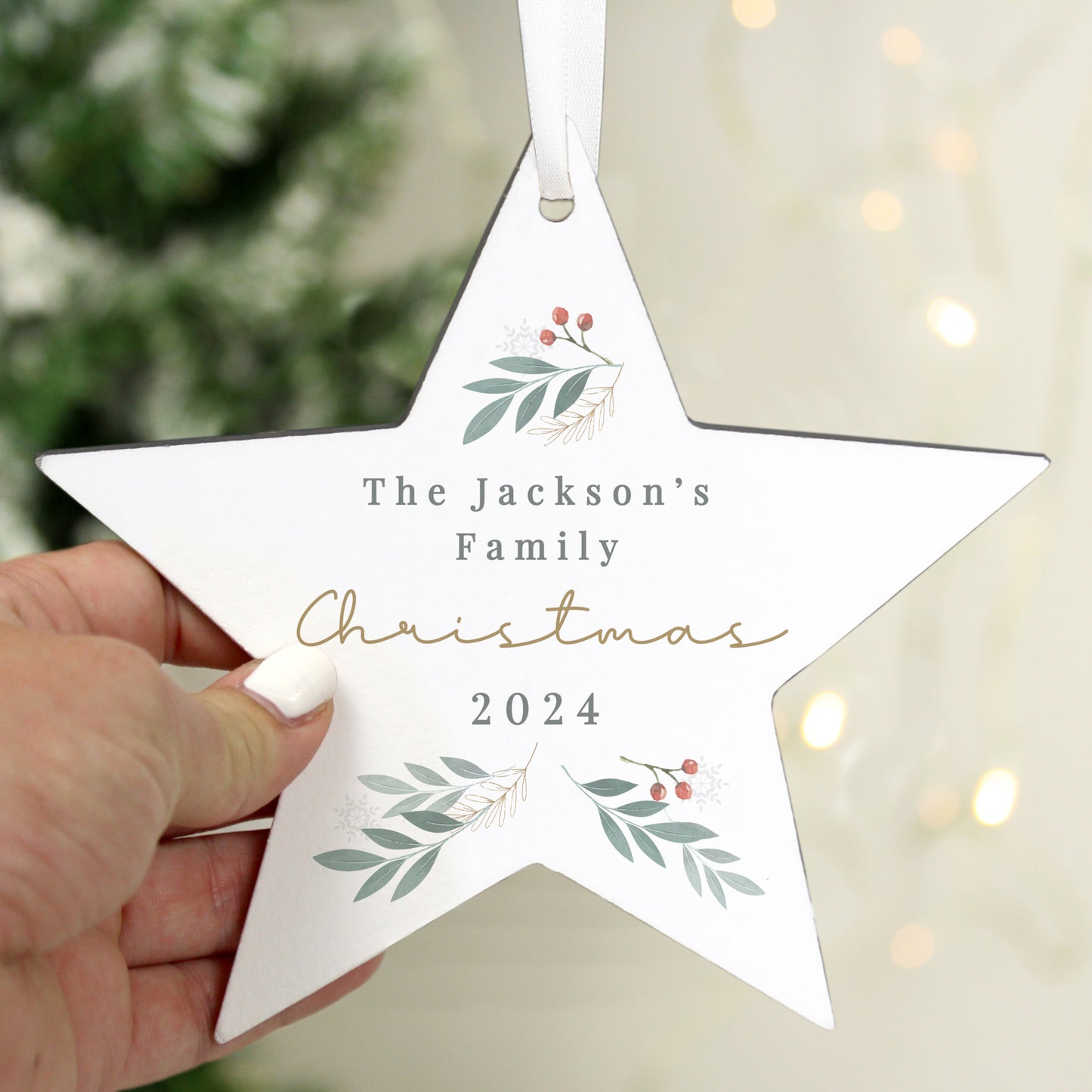 Personalised Christmas Foliage Hanging Star Decoration - MK&JD Gifts