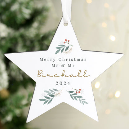 Personalised Christmas Foliage Hanging Star Decoration - MK&JD Gifts
