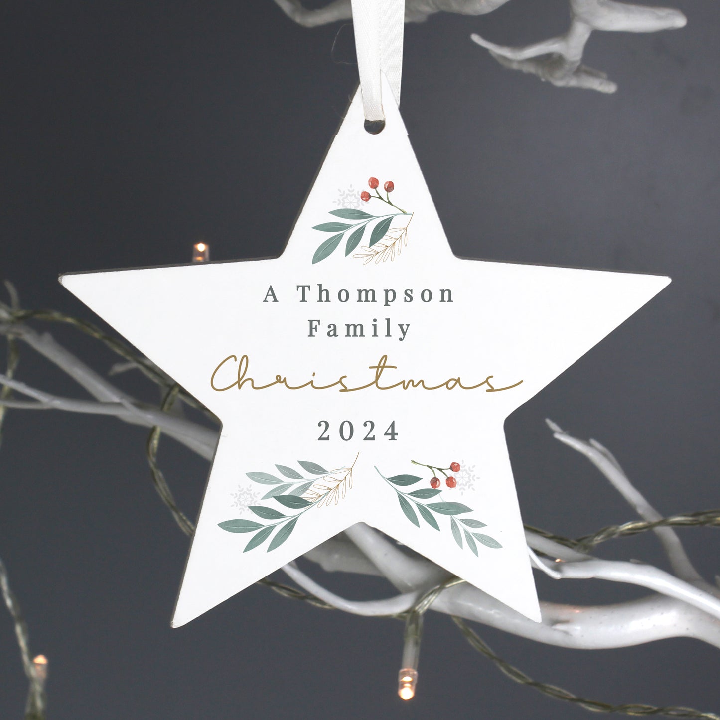 Personalised Christmas Foliage Hanging Star Decoration - MK&JD Gifts