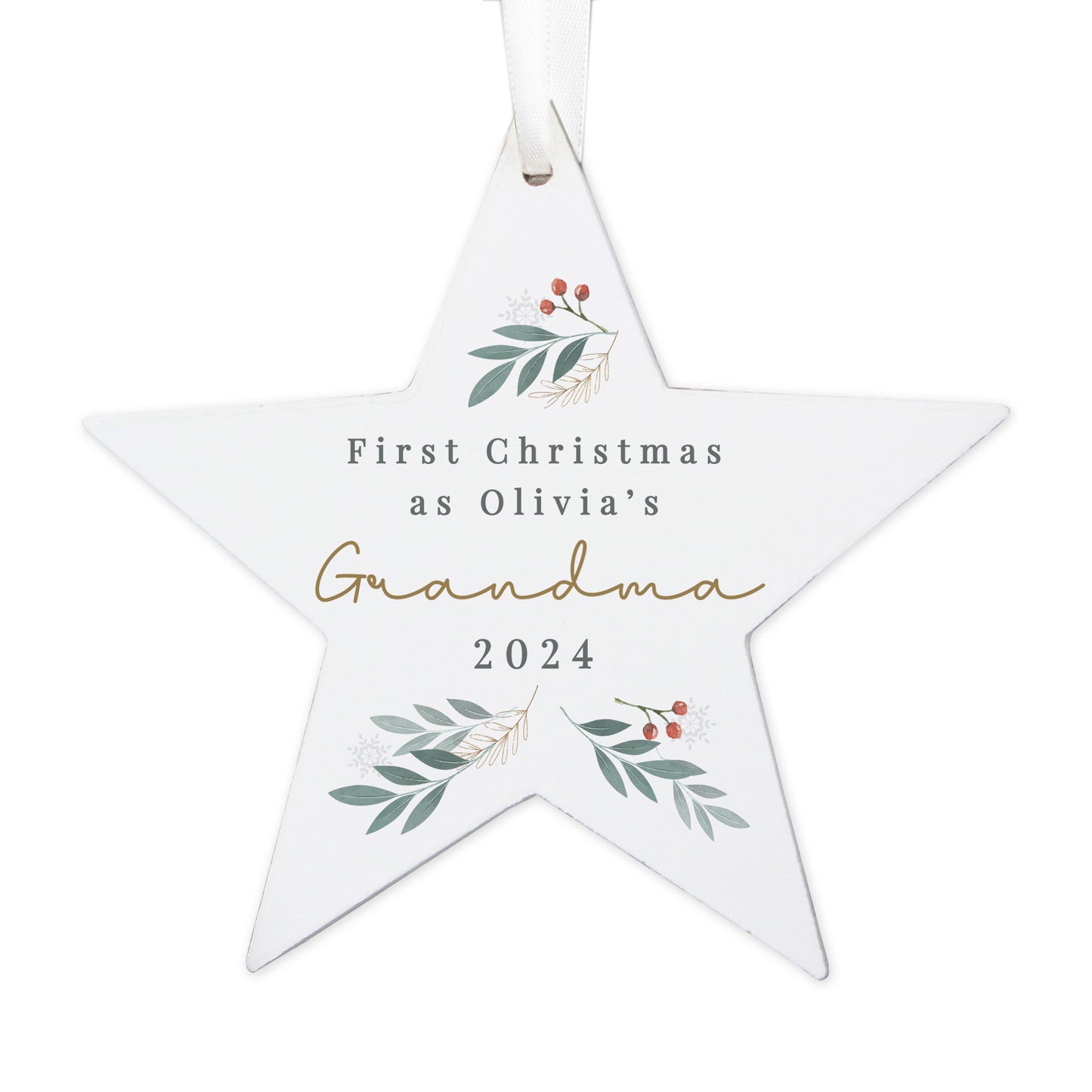 Personalised Christmas Foliage Hanging Star Decoration - MK&JD Gifts