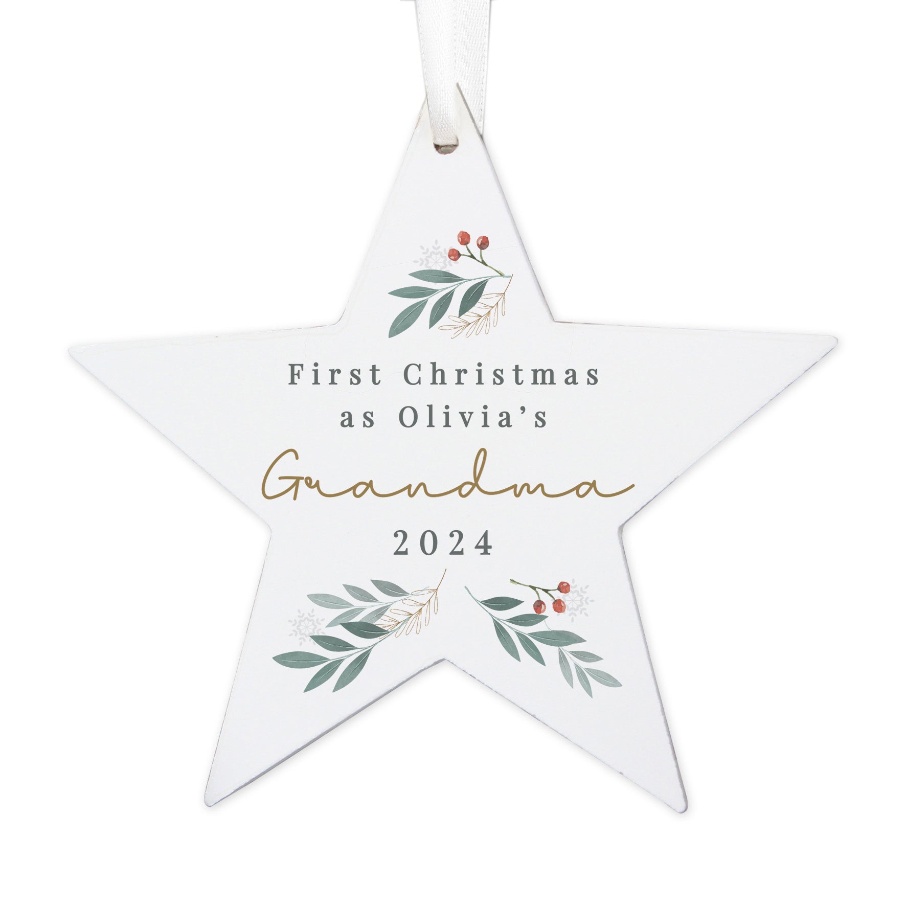 Personalised Christmas Foliage Hanging Star Decoration - MK&JD Gifts