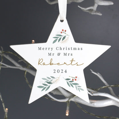 Personalised Christmas Foliage Hanging Star Decoration - MK&JD Gifts