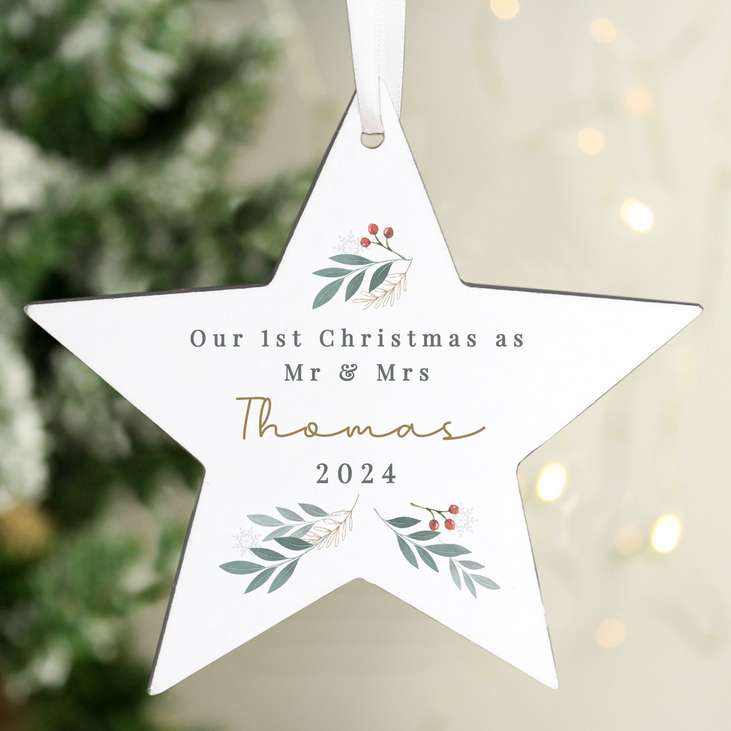 Personalised Christmas Foliage Hanging Star Decoration - MK&JD Gifts