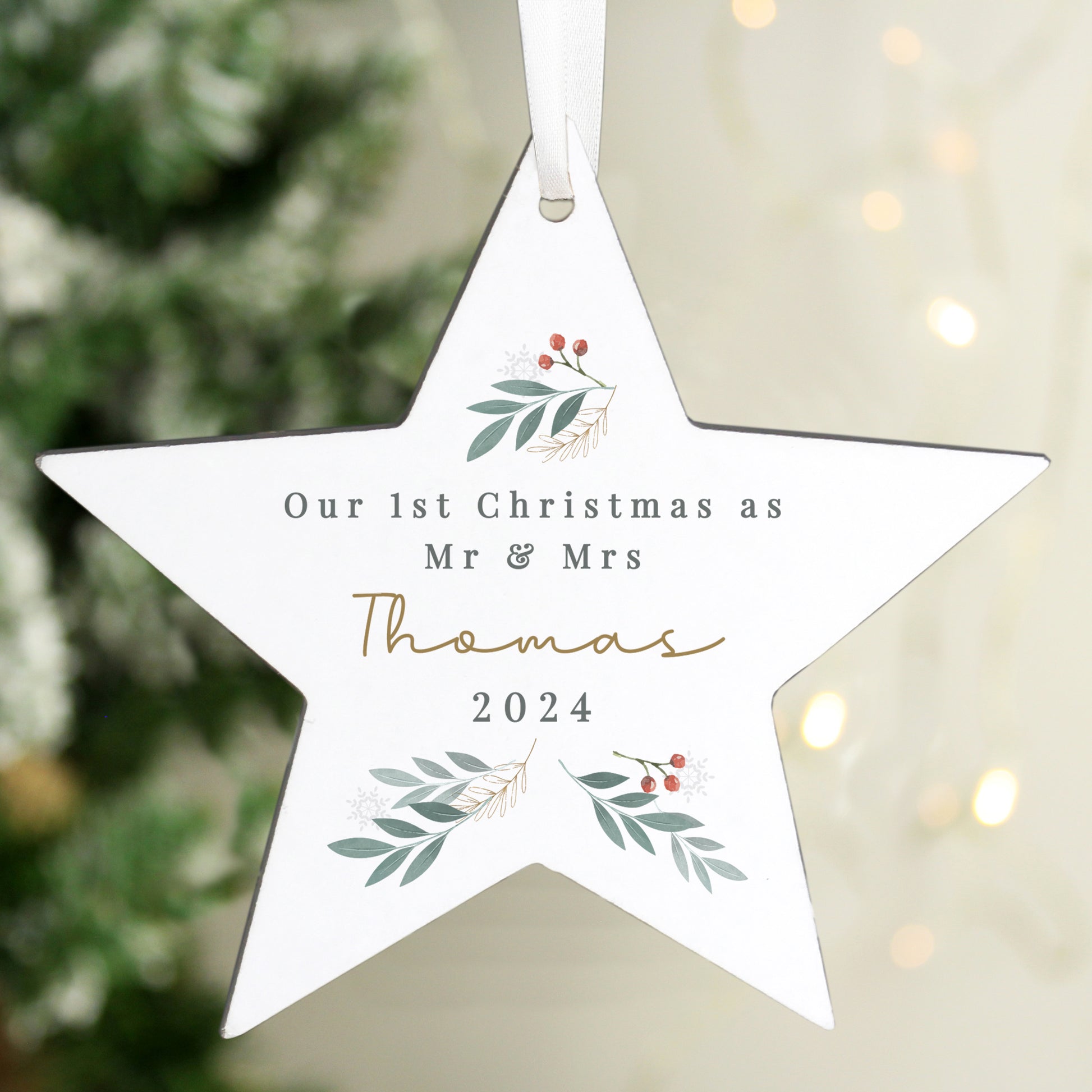 Personalised Christmas Foliage Hanging Star Decoration - MK&JD Gifts
