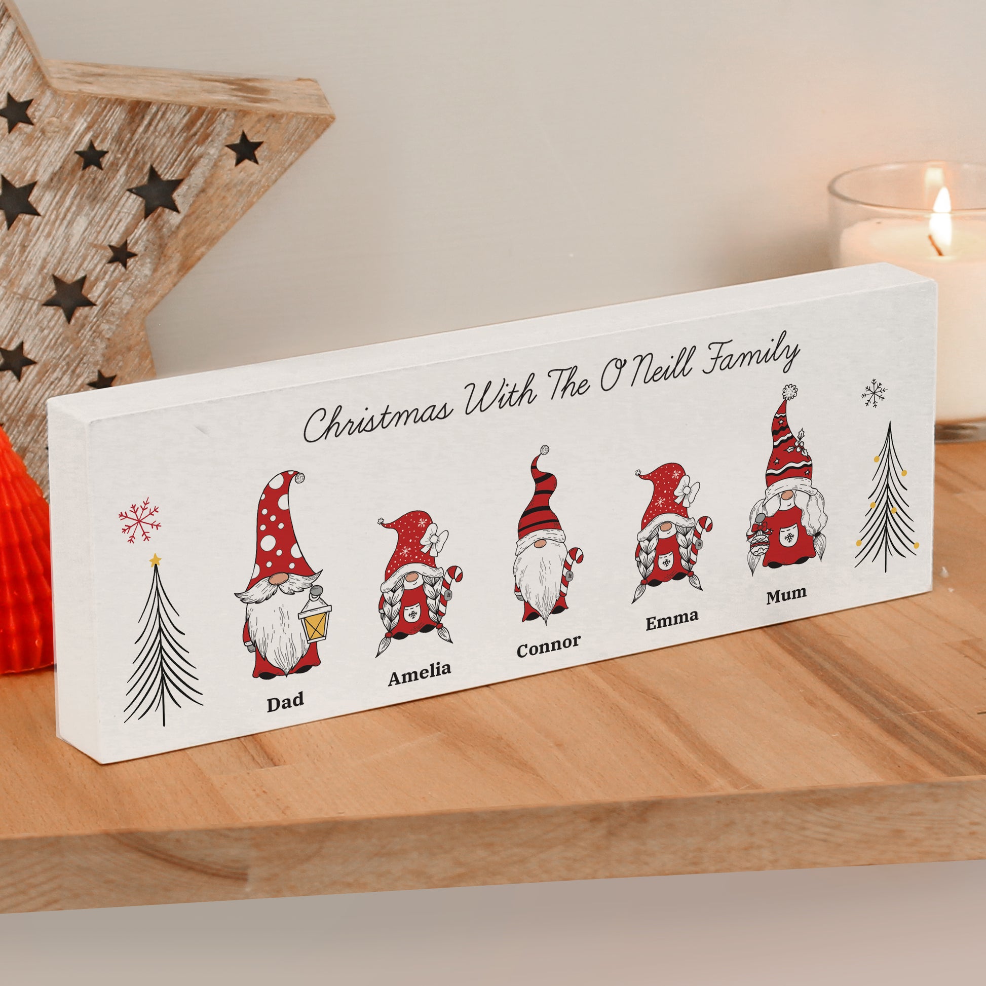 Personalised Gonk Family Christmas Wooden Mantel Decoration - MK&JD Gifts