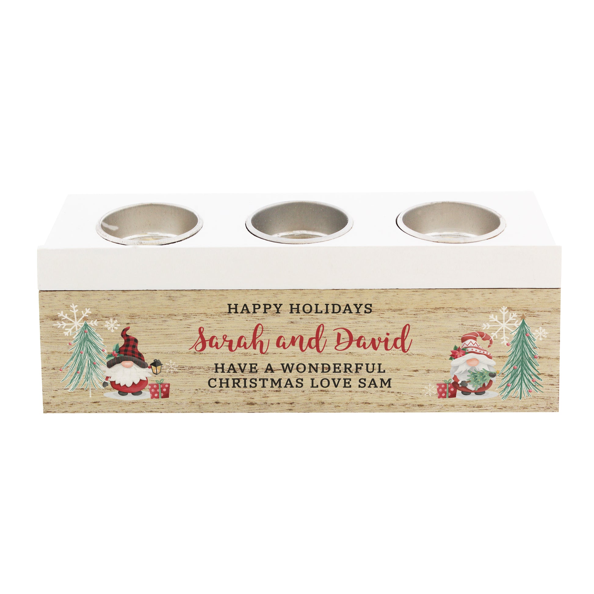 Personalised Christmas Gonk Triple Tea Light Box - MK&JD Gifts