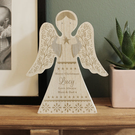 Personalised Christmas Angel Wooden Ornament