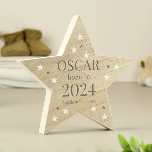 Personalised Born In Wooden Star Ornament