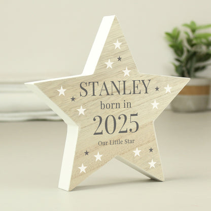Personalised Born In Wooden Star Ornament - MK&JD Gifts