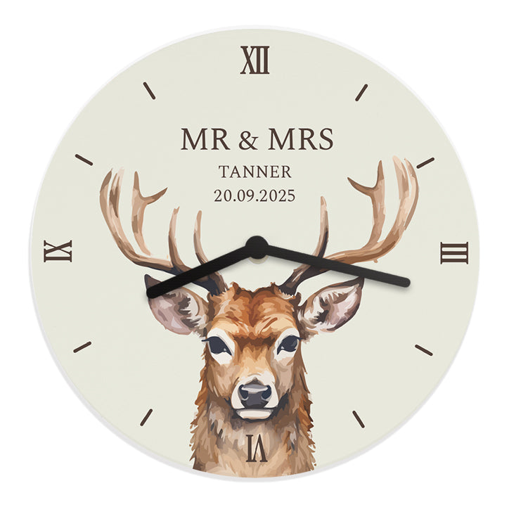 Personalised Watercolour Stag Wooden Clock - MK&JD Gifts