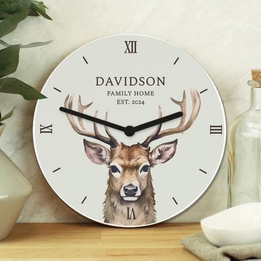 Personalised Watercolour Stag Wooden Clock - MK&JD Gifts