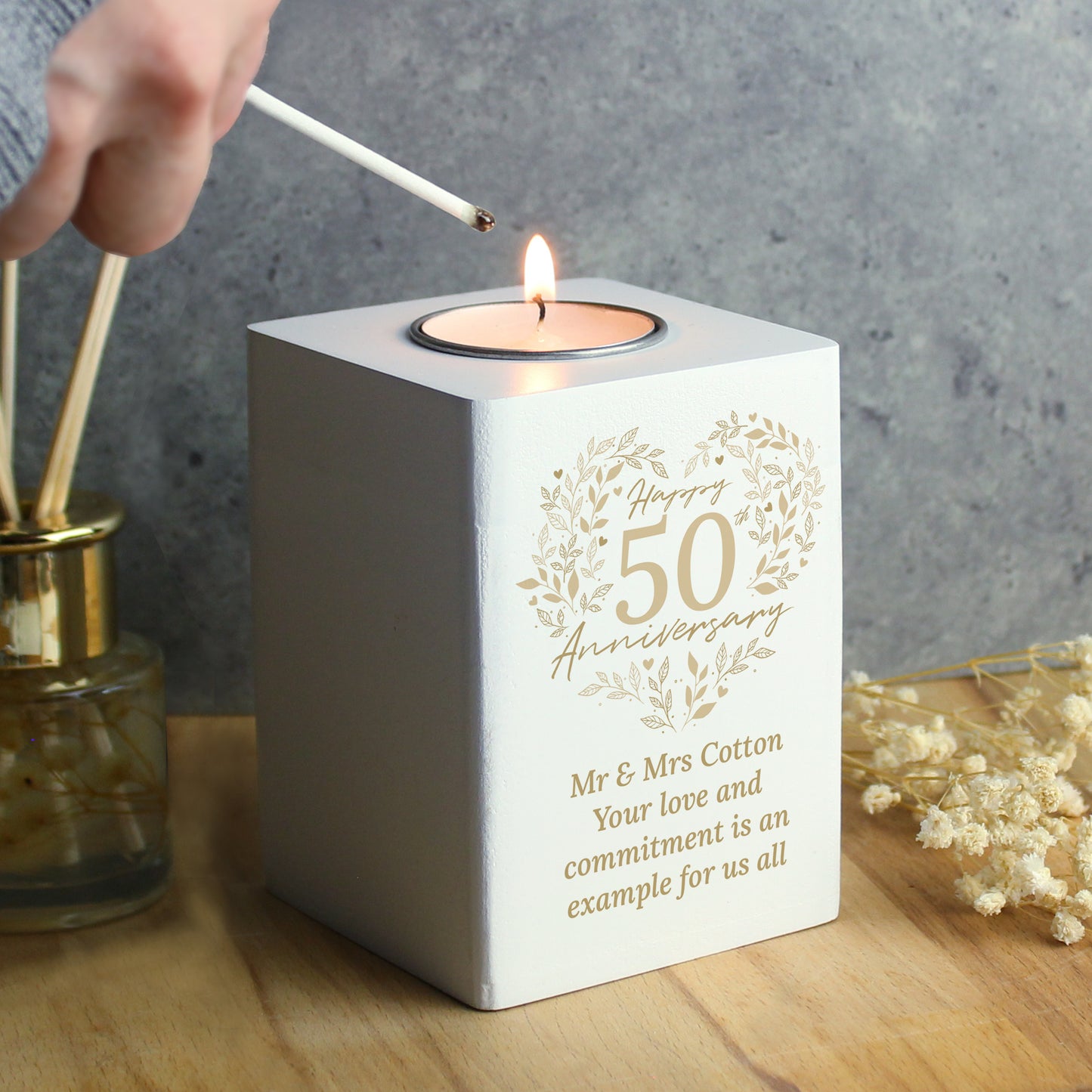 Personalised 50th Golden Wedding Anniversary Tea Light Holder - MK&JD Gifts