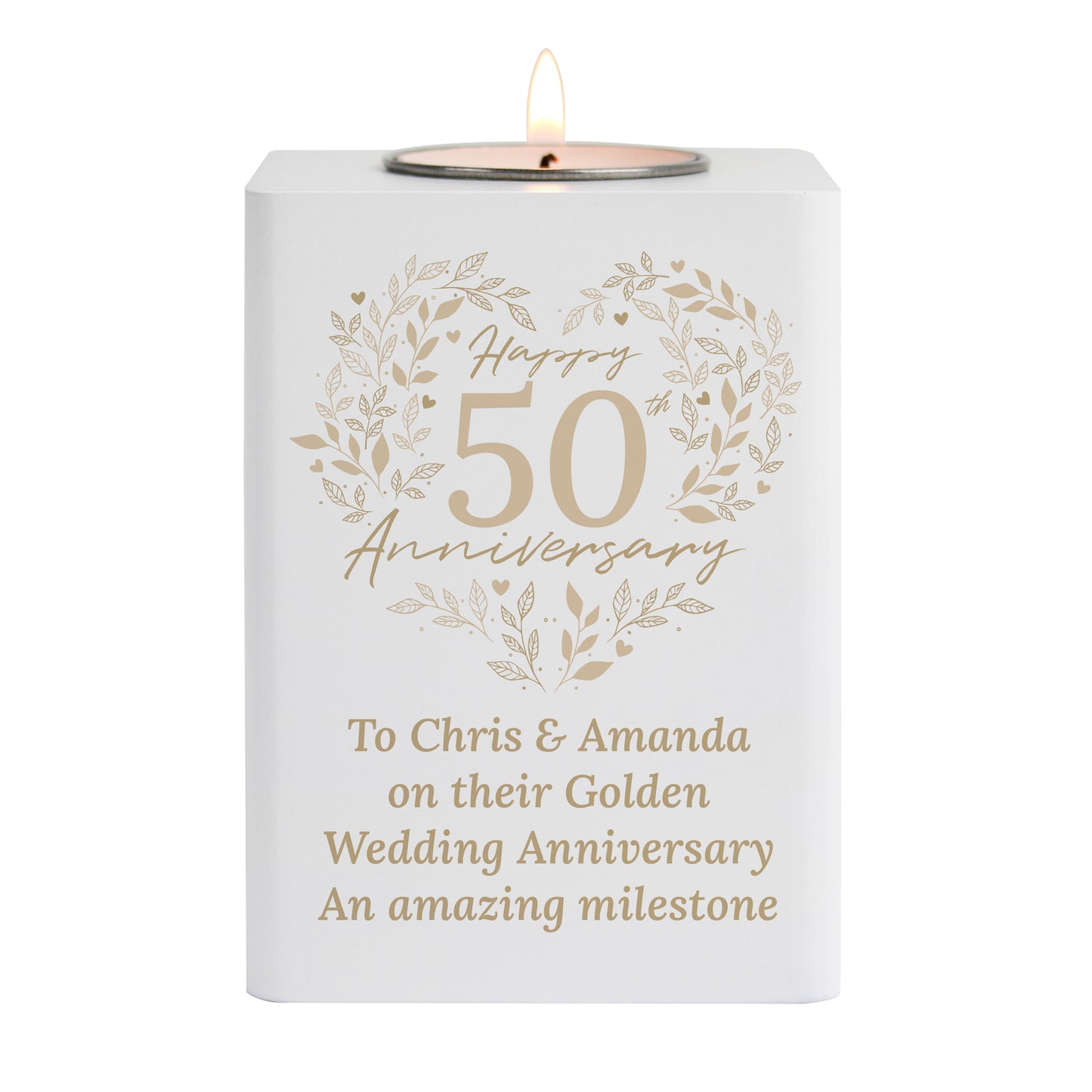 Personalised 50th Golden Wedding Anniversary Tea Light Holder - MK&JD Gifts