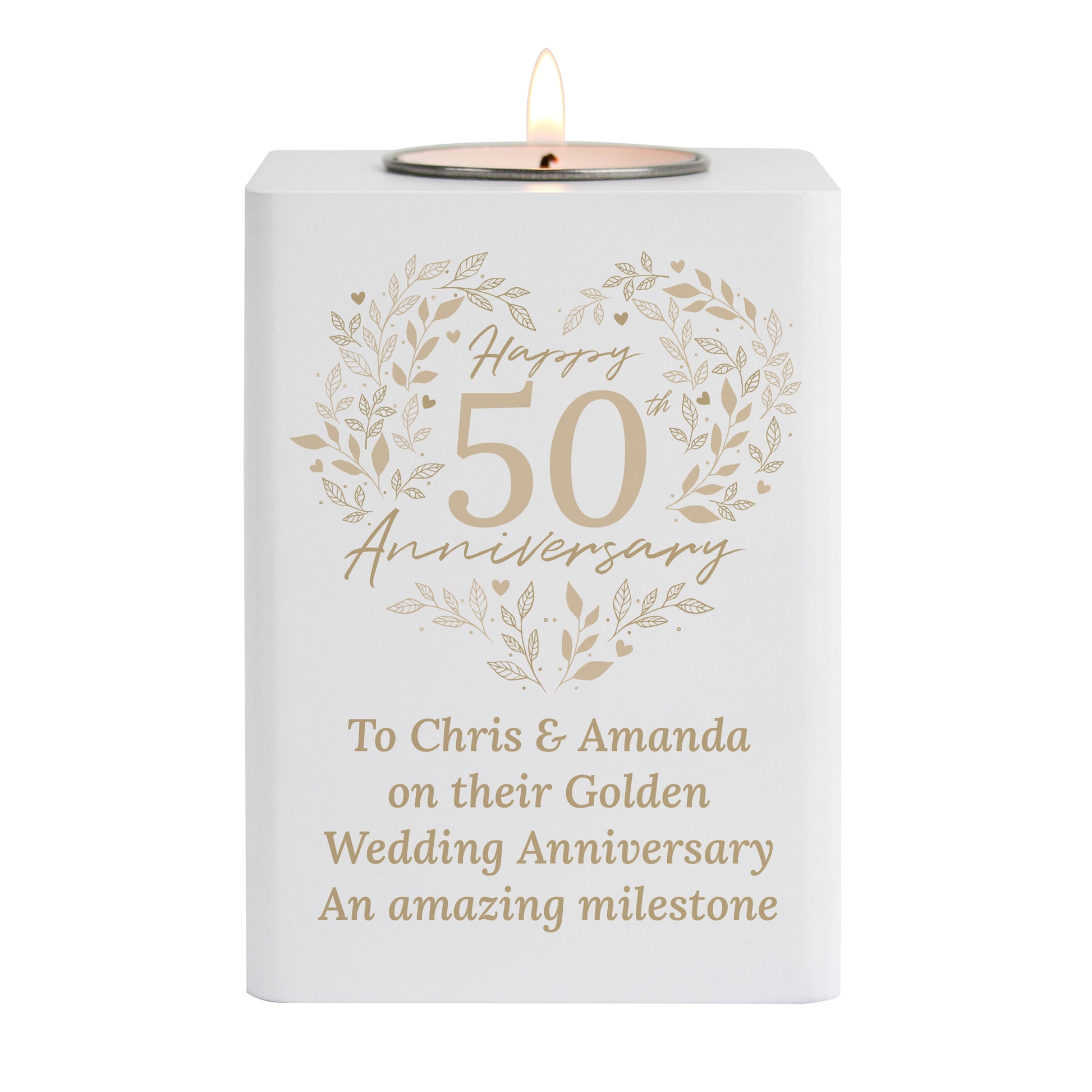 Personalised 50th Golden Wedding Anniversary Tea Light Holder - MK&JD Gifts