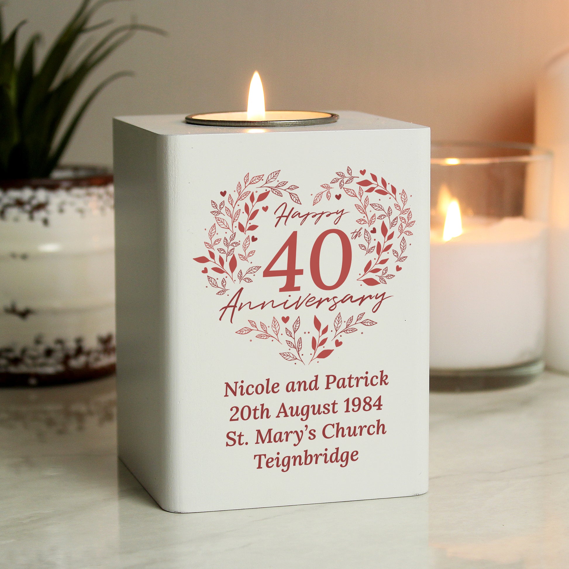 Personalised 40th Ruby Wedding Anniversary Tea Light Holder - MK&JD Gifts