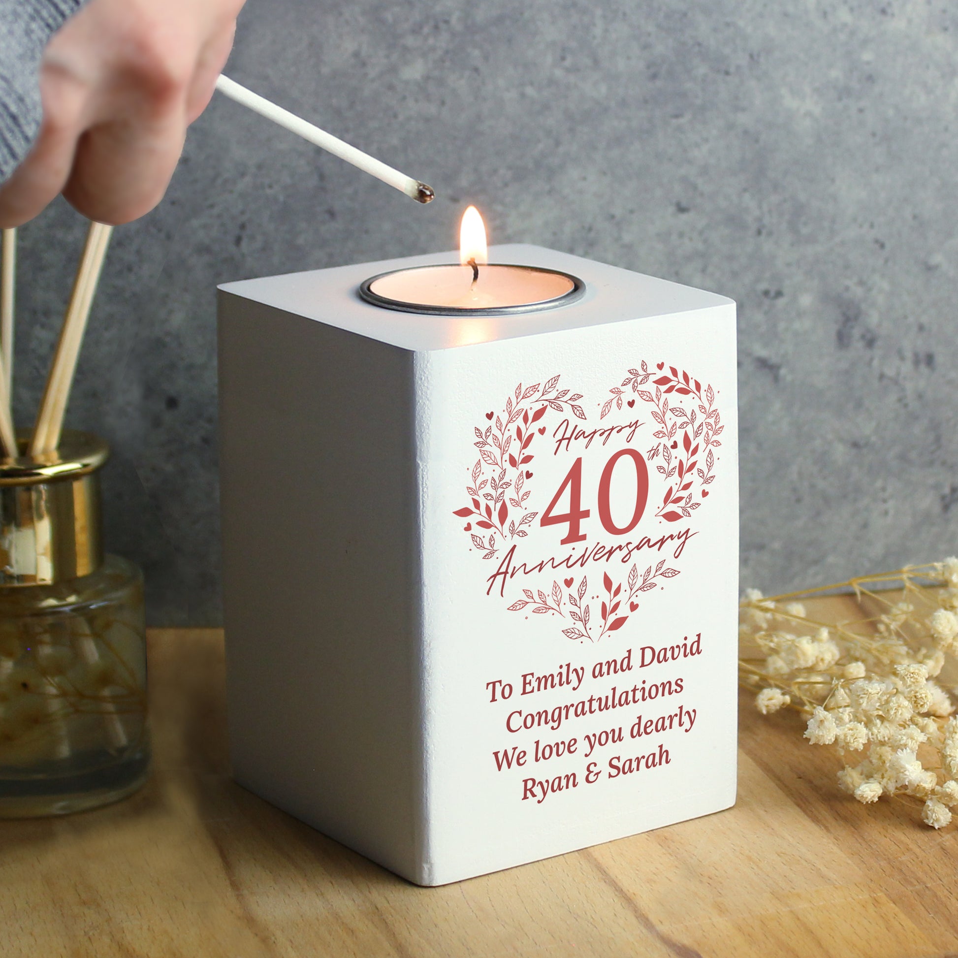 Personalised 40th Ruby Wedding Anniversary Tea Light Holder - MK&JD Gifts