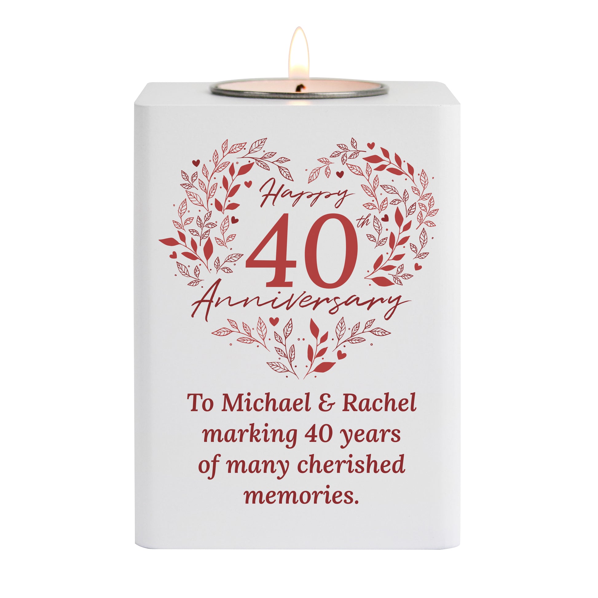 Personalised 40th Ruby Wedding Anniversary Tea Light Holder - MK&JD Gifts
