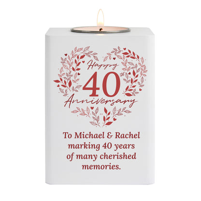 Personalised 40th Ruby Wedding Anniversary Tea Light Holder - MK&JD Gifts
