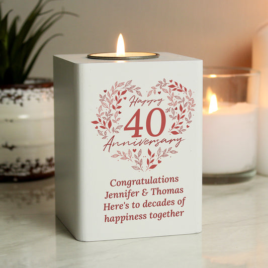 Personalised 40th Ruby Wedding Anniversary Tea Light Holder - MK&JD Gifts