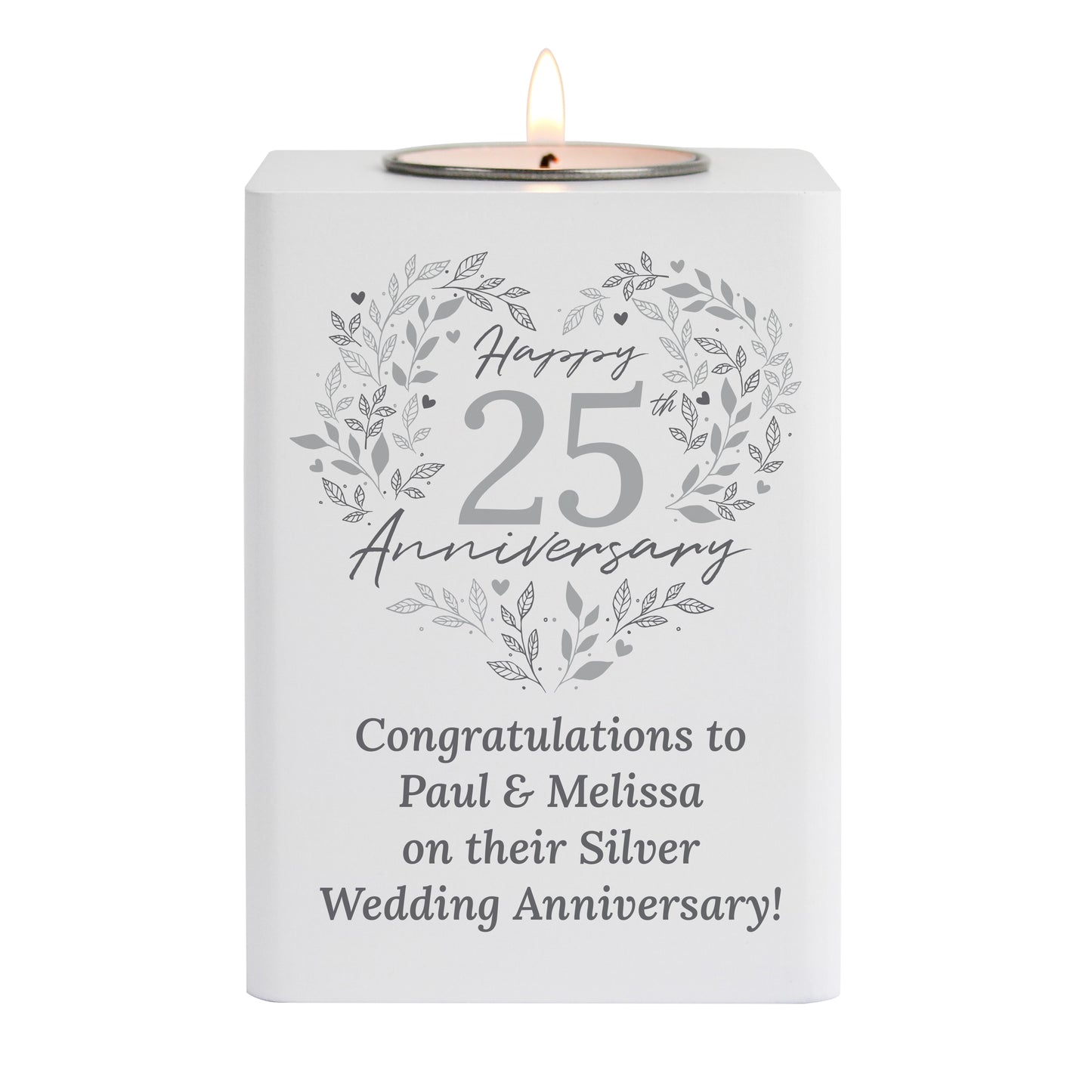 Personalised 25th Silver Wedding Anniversary Tea Light Holder - MK&JD Gifts
