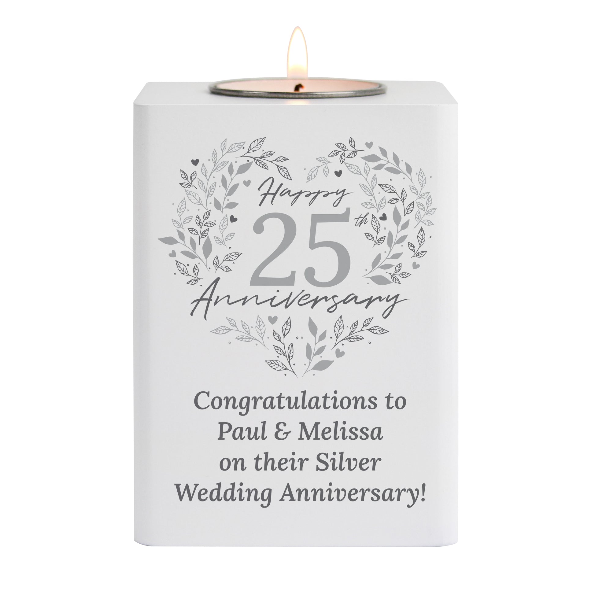 Personalised 25th Silver Wedding Anniversary Tea Light Holder - MK&JD Gifts
