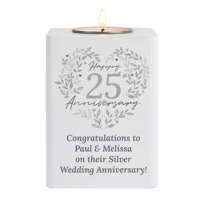 Personalised 25th Silver Wedding Anniversary Tea Light Holder - MK&JD Gifts