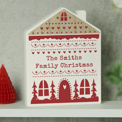 Personalised Christmas Fair Isle Wooden House Ornament - MK&JD Gifts
