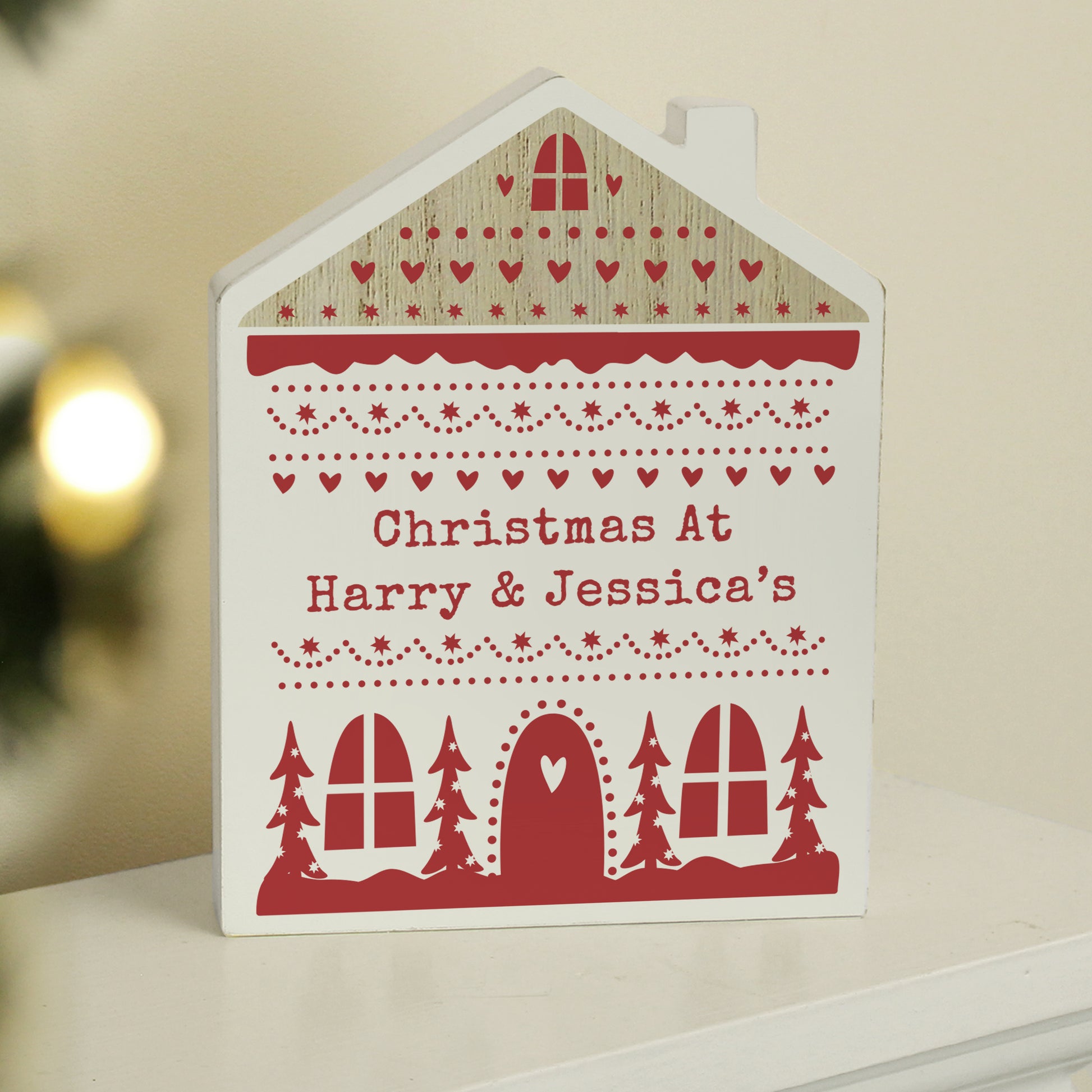 Personalised Christmas Fair Isle Wooden House Ornament - MK&JD Gifts