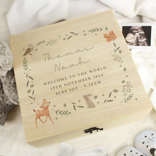 Personalised Woodland Animal Large Wooden Keepsake Box - MK&JD Gifts