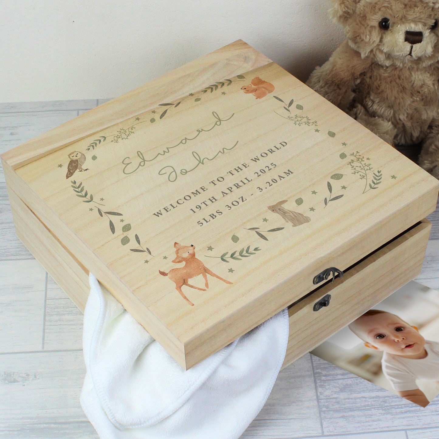 Personalised Woodland Animal Large Wooden Keepsake Box - MK&JD Gifts