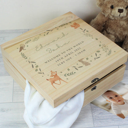 Personalised Woodland Animal Large Wooden Keepsake Box - MK&JD Gifts