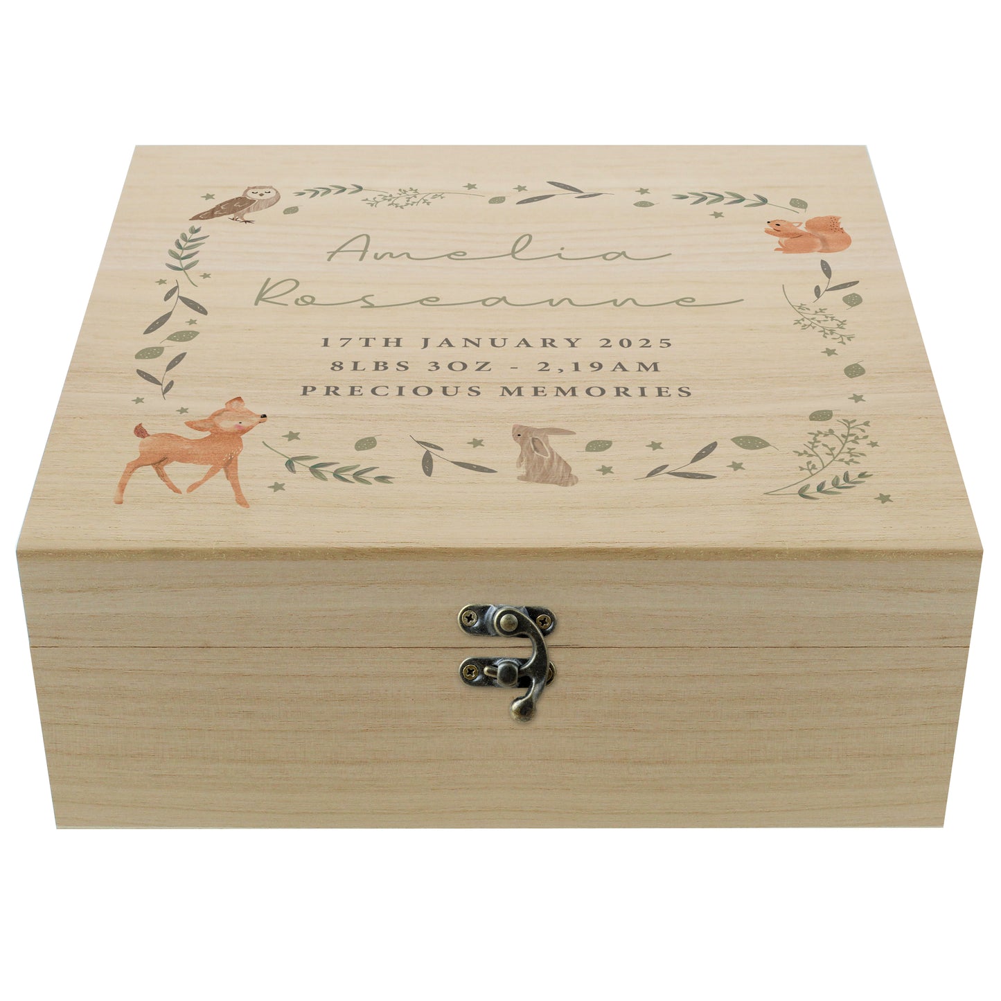 Personalised Woodland Animal Large Wooden Keepsake Box - MK&JD Gifts