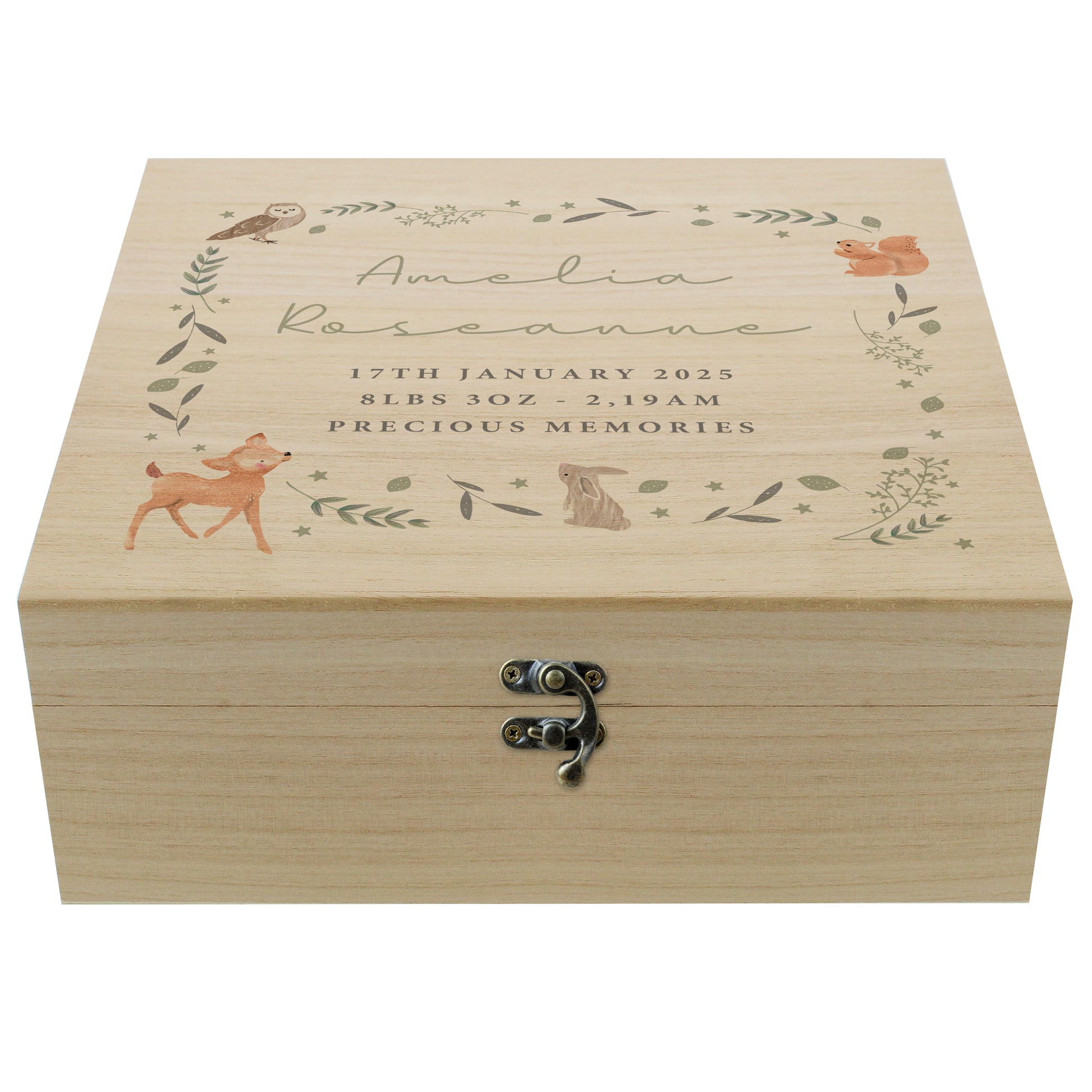 Personalised Woodland Animal Large Wooden Keepsake Box - MK&JD Gifts
